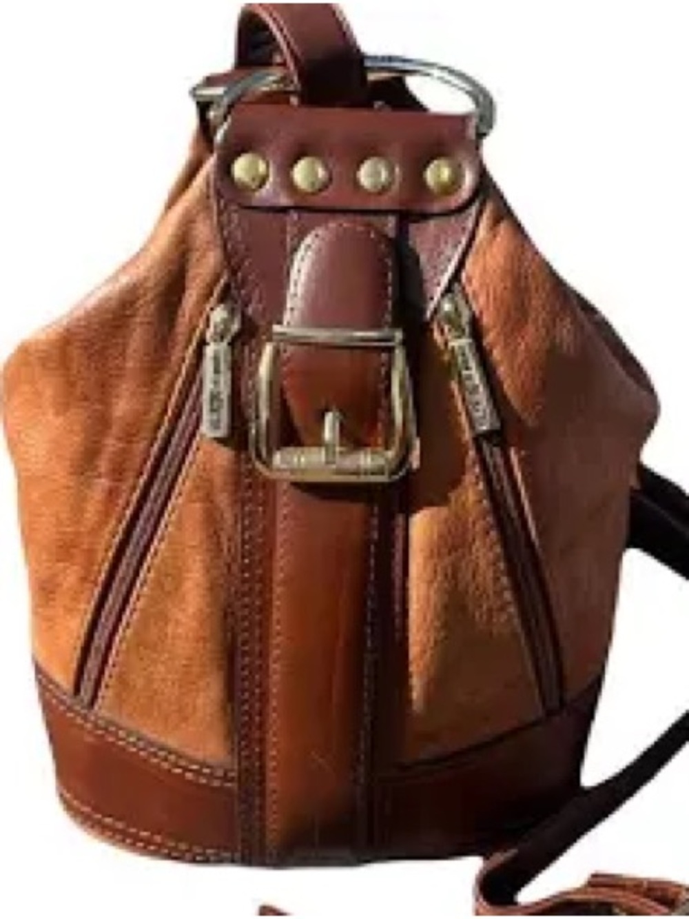 Valentino di Paolo Brown Leather Backpack Bag Italy Slouchy Bucket Brass Hardwar